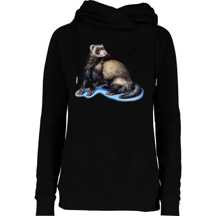 Ferret Wildlife Womens Funnel Neck Pullover Hood