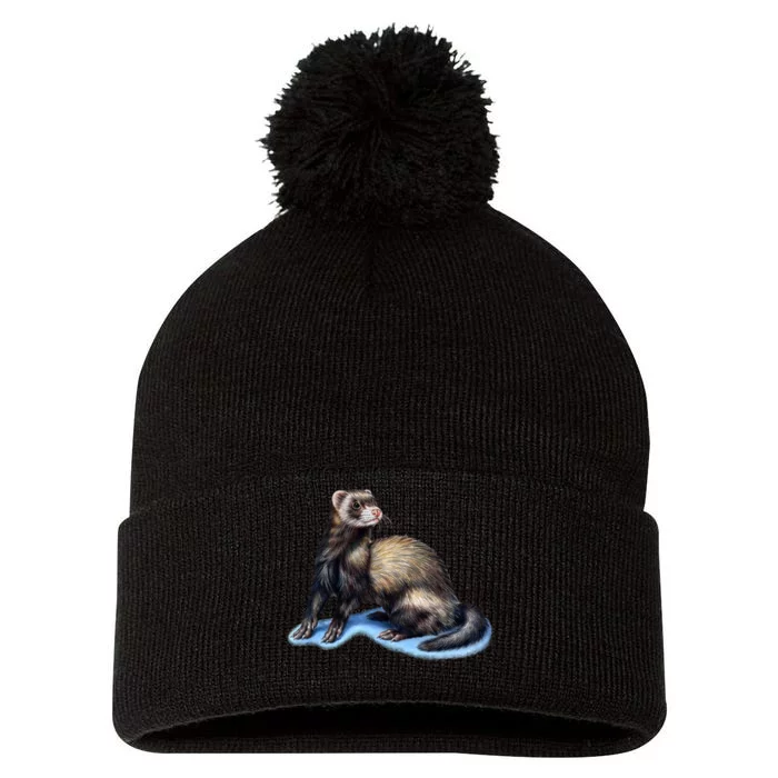 Ferret Wildlife Pom Pom 12in Knit Beanie