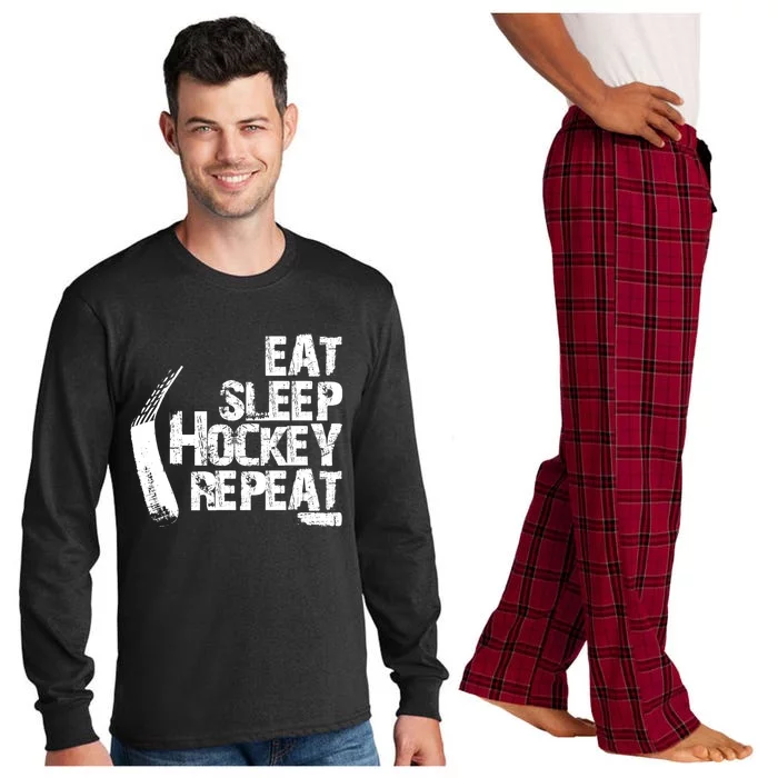 Funny Eat Sleep Ice Hockey Repeat Vintage Gift Funny Gift Long Sleeve Pajama Set