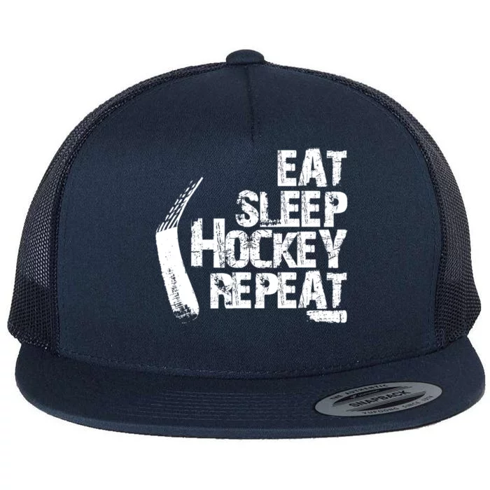 Funny Eat Sleep Ice Hockey Repeat Vintage Gift Funny Gift Flat Bill Trucker Hat