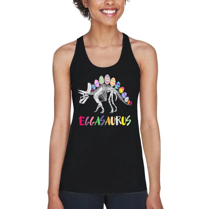 Funny Eggasaurus Stegosaurus Egg Dinosaur Happy Easter Day Women's Racerback Tank