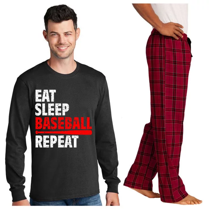 Funny Eat Sleep Baseball Repeat Gift Long Sleeve Pajama Set