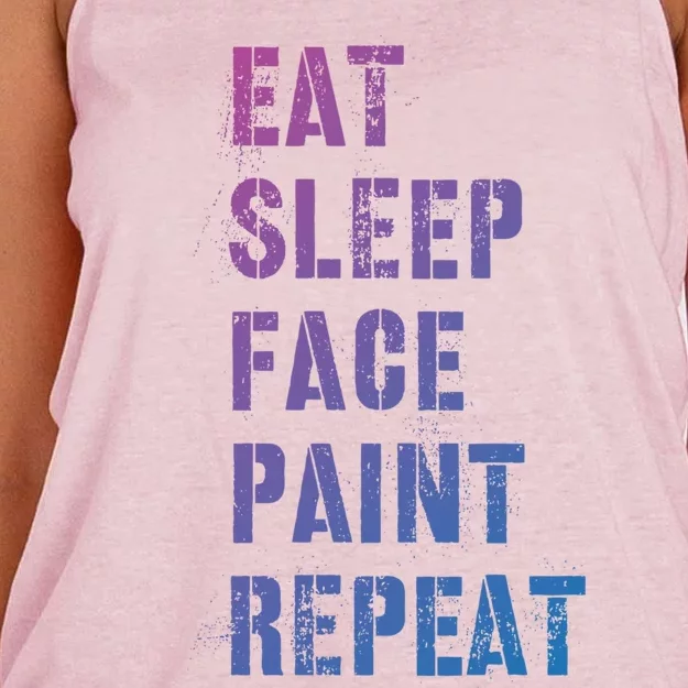 Funny Eat Sleep Face Paint Repeat Halloween Painting Artist Gift Women's Knotted Racerback Tank