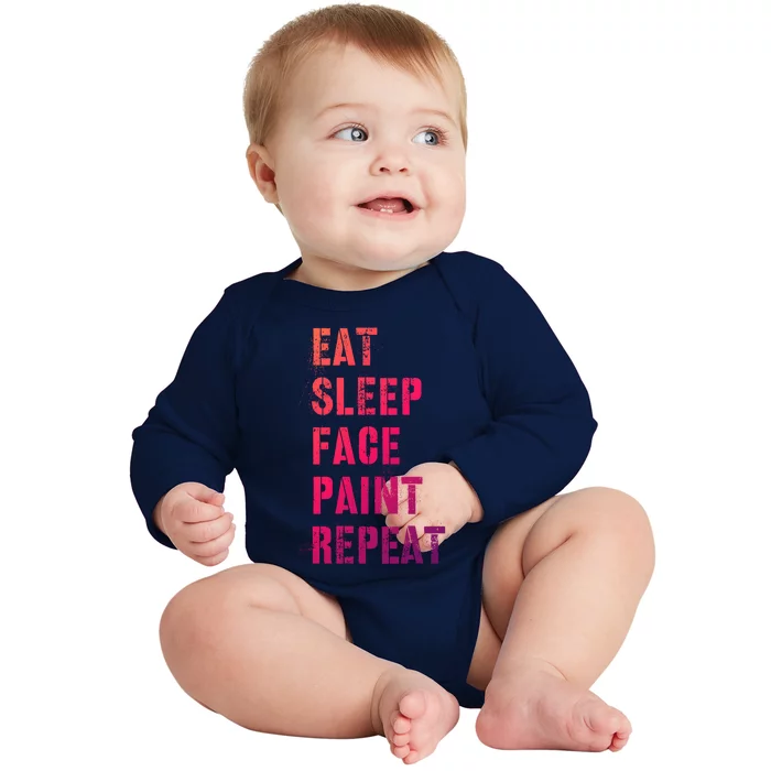 Funny Eat Sleep Face Paint Repeat Halloween Painting Artist Gift Baby Long Sleeve Bodysuit