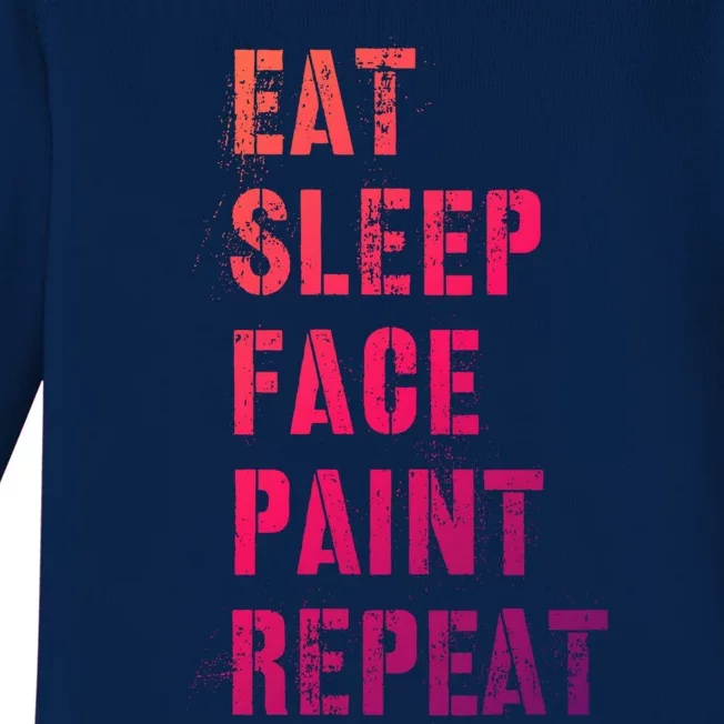 Funny Eat Sleep Face Paint Repeat Halloween Painting Artist Gift Baby Long Sleeve Bodysuit