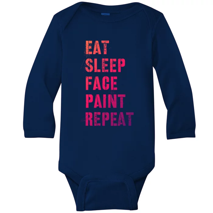 Funny Eat Sleep Face Paint Repeat Halloween Painting Artist Gift Baby Long Sleeve Bodysuit