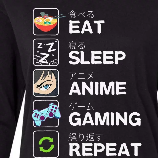 Funny Eat Sleep Anime Gaming Repeat Kawaii Otaku Gamer Anime Manga Womens Cotton Relaxed Long Sleeve T-Shirt