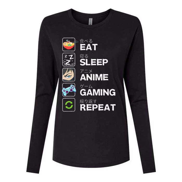 Funny Eat Sleep Anime Gaming Repeat Kawaii Otaku Gamer Anime Manga Womens Cotton Relaxed Long Sleeve T-Shirt