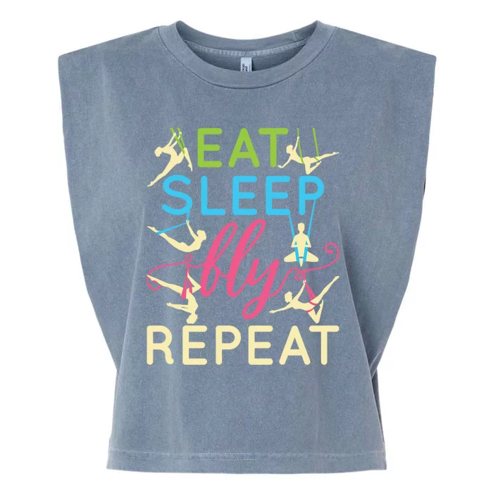 Funny Eat Sleep Fly Repeat Aerial Yoga Silks Gift Cute Gift Garment-Dyed Women's Muscle Tee