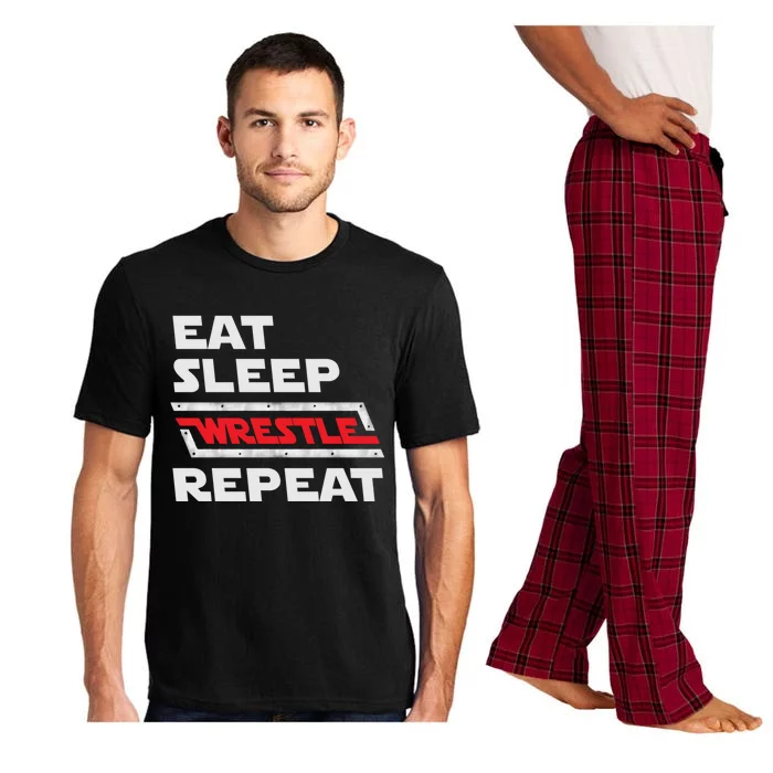 Funny Eat Sleep Wrestle Repeat Wrestling Gift Gift Pajama Set