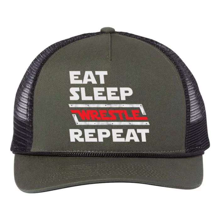 Funny Eat Sleep Wrestle Repeat Wrestling Gift Gift Retro Rope Trucker Hat Cap