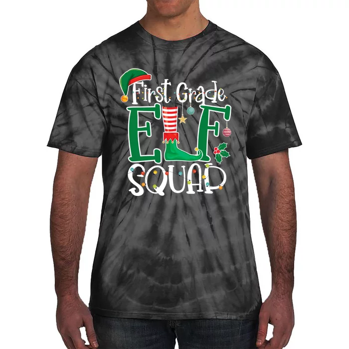 Funny Elf Squad 1st First Grade Teacher Christmas Students Tie-Dye T-Shirt