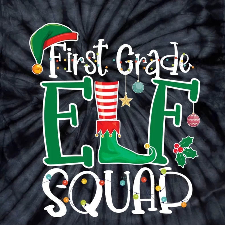 Funny Elf Squad 1st First Grade Teacher Christmas Students Tie-Dye T-Shirt