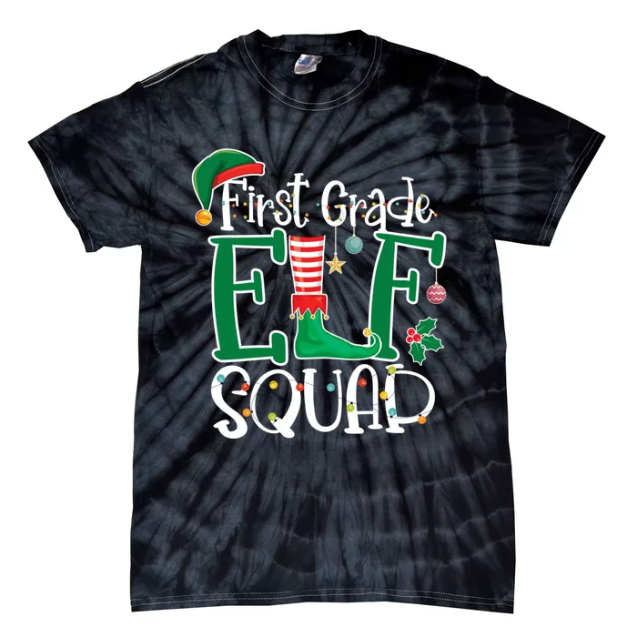 Funny Elf Squad 1st First Grade Teacher Christmas Students Tie-Dye T-Shirt