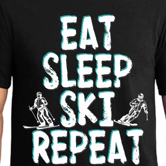 Funny Eat Sleep Ski Repeat For Cool Skiers Designs Gift Pajama Set