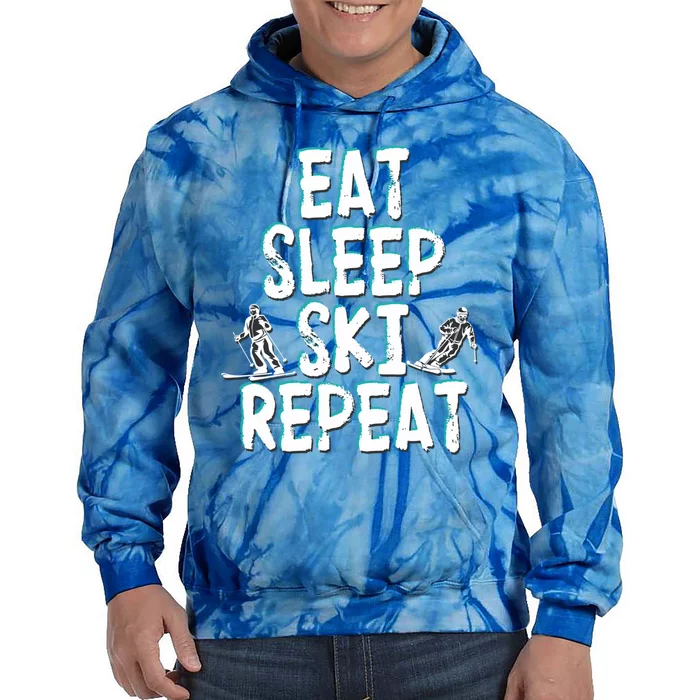 Funny Eat Sleep Ski Repeat For Cool Skiers Designs Gift Tie Dye Hoodie