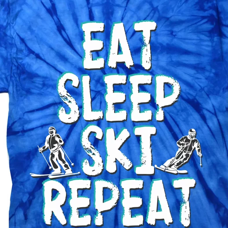 Funny Eat Sleep Ski Repeat For Cool Skiers Designs Gift Tie-Dye T-Shirt