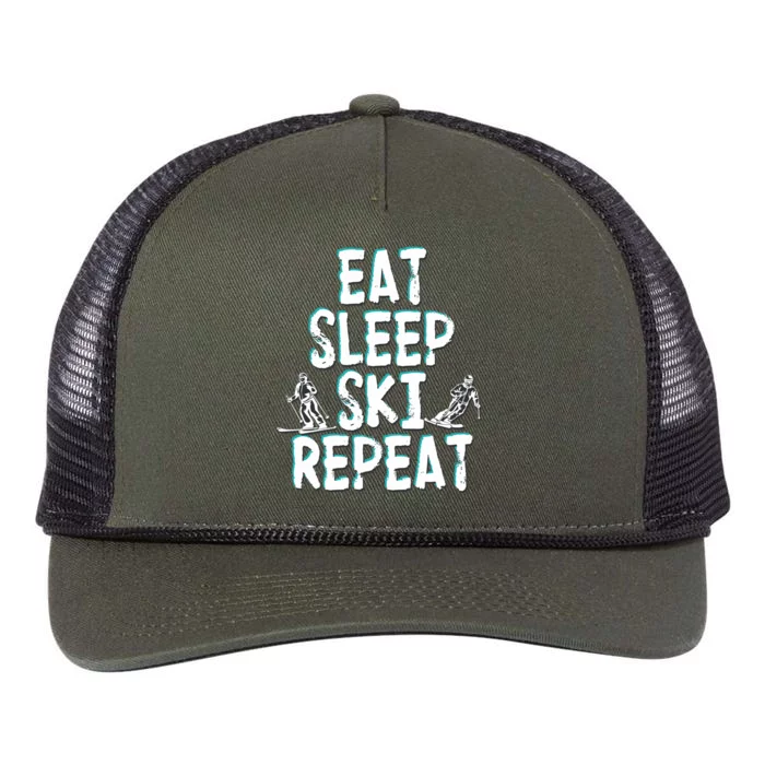 Funny Eat Sleep Ski Repeat For Cool Skiers Designs Gift Retro Rope Trucker Hat Cap