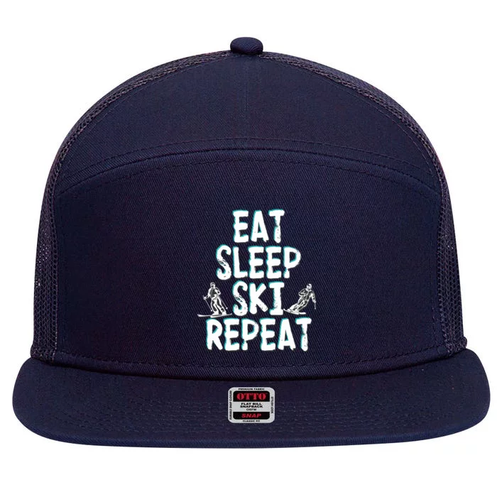 Funny Eat Sleep Ski Repeat For Cool Skiers Designs Gift 7 Panel Mesh Trucker Snapback Hat