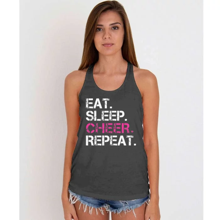 Funny Eat Sleep Cheer Repeat Cheerleading Cheerleader Gifts Women's Knotted Racerback Tank