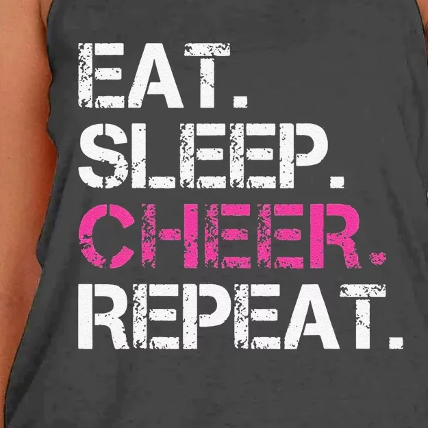 Funny Eat Sleep Cheer Repeat Cheerleading Cheerleader Gifts Women's Knotted Racerback Tank