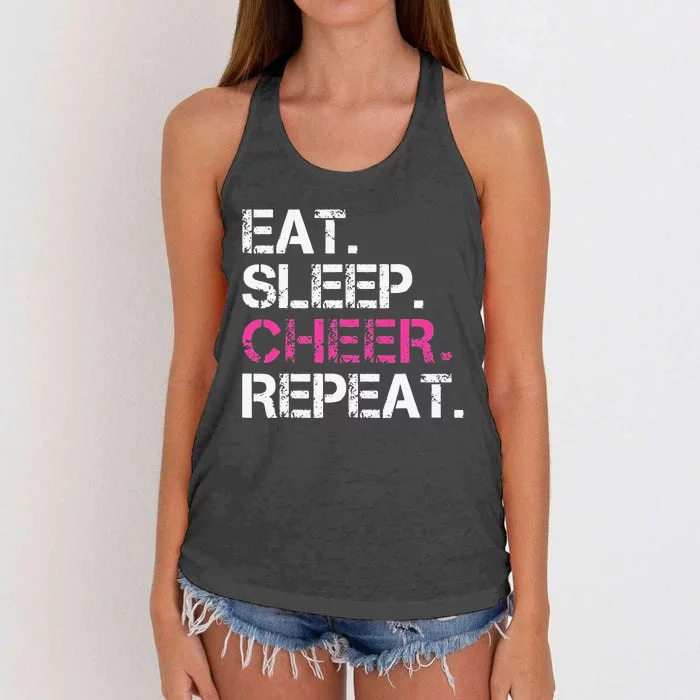 Funny Eat Sleep Cheer Repeat Cheerleading Cheerleader Gifts Women's Knotted Racerback Tank