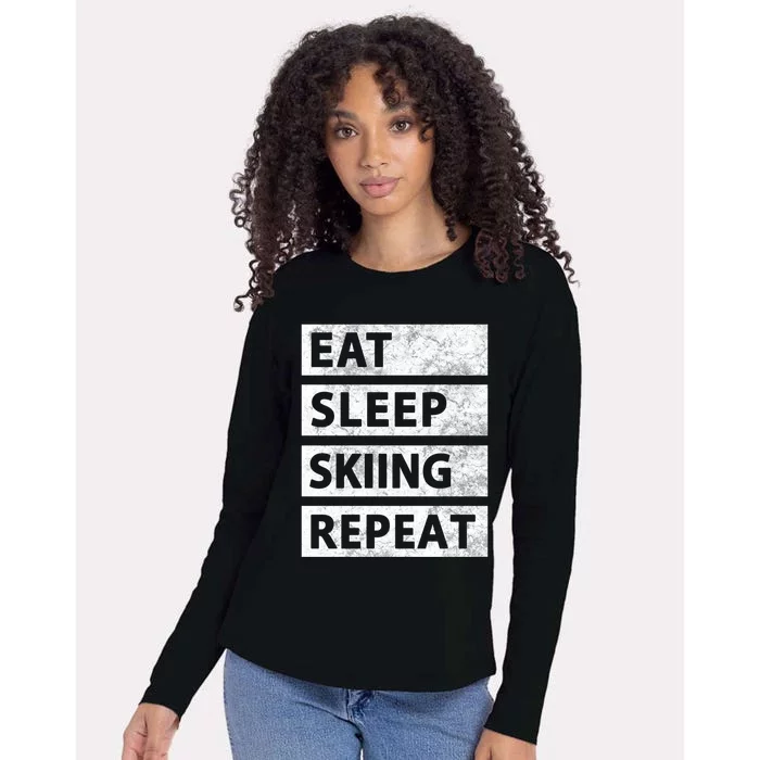 Funny Eat Sleep Skiing Love Skiing Gift Womens Cotton Relaxed Long Sleeve T-Shirt