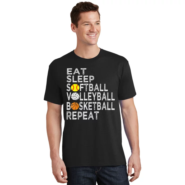 Funny Eat Sleep Softball Volleyball Basketball T-Shirt