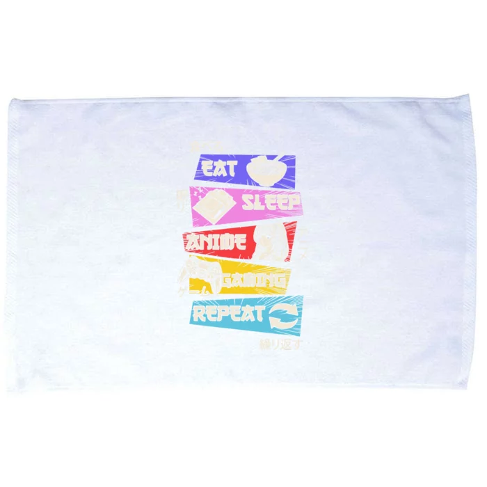 Funny Eat Sleep Anime Gaming Repeat Otaku Gamer Japanese Anime Microfiber Hand Towel