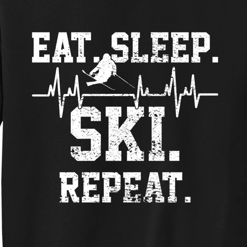 Funny Eat Sleep Ski Repeat Skiing Heartbeat Gift For Skier Funny Ski Sweatshirt