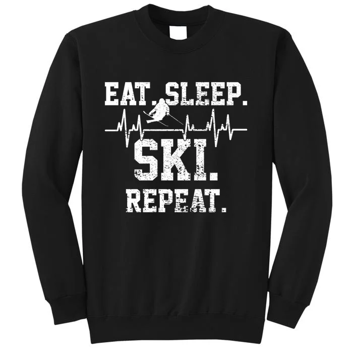 Funny Eat Sleep Ski Repeat Skiing Heartbeat Gift For Skier Funny Ski Sweatshirt