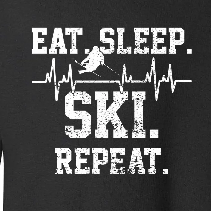 Funny Eat Sleep Ski Repeat Skiing Heartbeat Gift For Skier Funny Ski Toddler Sweatshirt