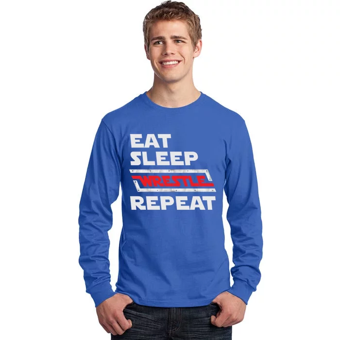 Funny Eat Sleep Wrestle Repeat Wrestling Gift Cute Gift Tall Long Sleeve T-Shirt