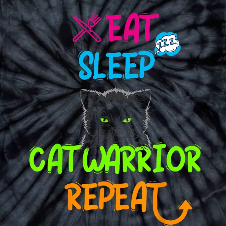 Funny Eat Sleep Cat Warrior Repeat Cool Cat Tie-Dye T-Shirt