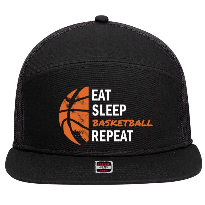 Funny Eat Sleep Basketball Repeat Sports 7 Panel Mesh Trucker Snapback Hat