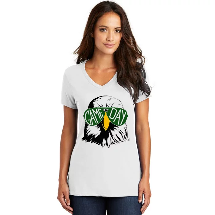 Face Eagles School Mascot Sports Team Football Women's V-Neck T-Shirt