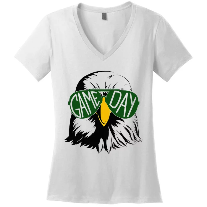 Face Eagles School Mascot Sports Team Football Women's V-Neck T-Shirt