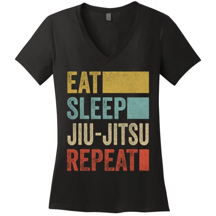 Funny Eat Sleep Jiu-Jitsu Repeat Gift Women's V-Neck T-Shirt