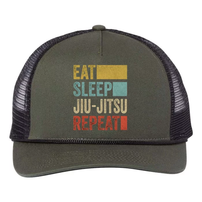 Funny Eat Sleep Jiu-Jitsu Repeat Gift Retro Rope Trucker Hat Cap