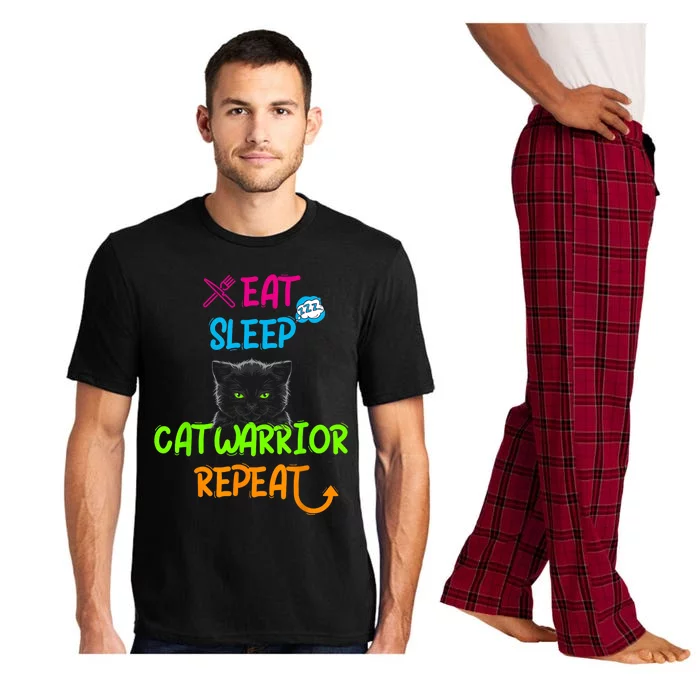 Funny Eat Sleep Cat Warrior Repeat Cool Cat Pajama Set