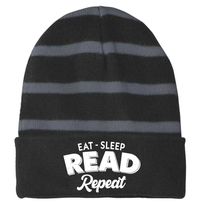 Funny Eat Sleep Read Repeat Book Lover Striped Beanie with Solid Band