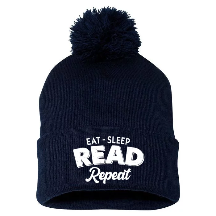 Funny Eat Sleep Read Repeat Book Lover Pom Pom 12in Knit Beanie