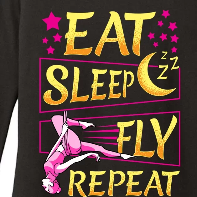 Funny Eat Sleep Fly Repeat Aerial Yoga Silks Cute Gift Womens CVC Long Sleeve Shirt