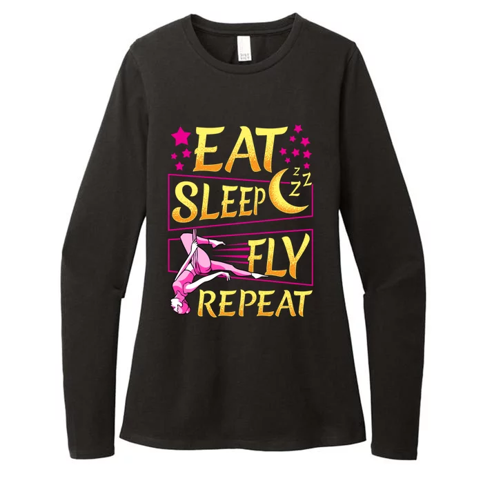 Funny Eat Sleep Fly Repeat Aerial Yoga Silks Cute Gift Womens CVC Long Sleeve Shirt