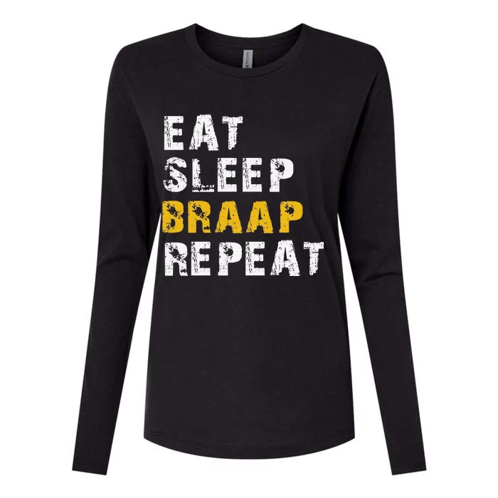 Funny Eat Sleep Braap Repeat Womens Cotton Relaxed Long Sleeve T-Shirt