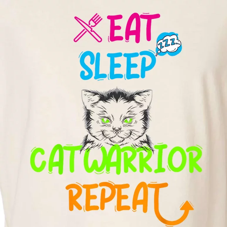 Funny Eat Sleep Cat Warrior Repeat Cool Cat Design Garment-Dyed Women's Muscle Tee