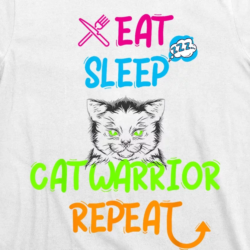 Funny Eat Sleep Cat Warrior Repeat Cool Cat Design T-Shirt