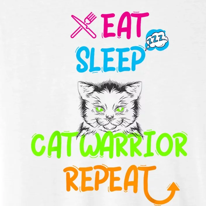 Funny Eat Sleep Cat Warrior Repeat Cool Cat Design ChromaSoft Performance T-Shirt