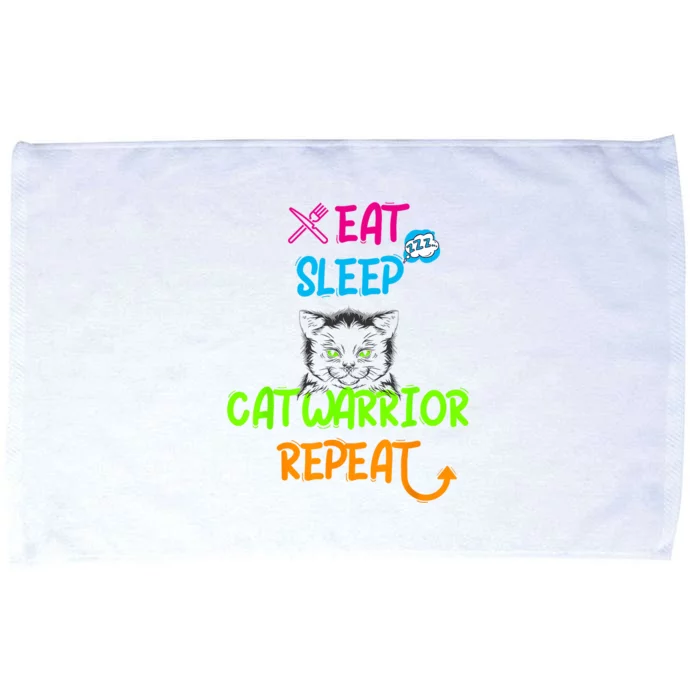 Funny Eat Sleep Cat Warrior Repeat Cool Cat Design Microfiber Hand Towel