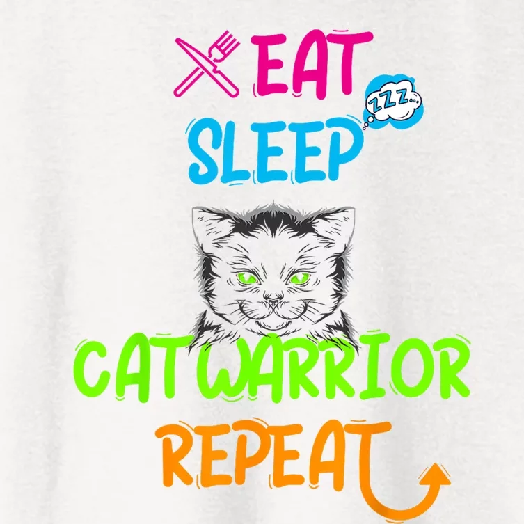 Funny Eat Sleep Cat Warrior Repeat Cool Cat Design Women's Crop Top Tee